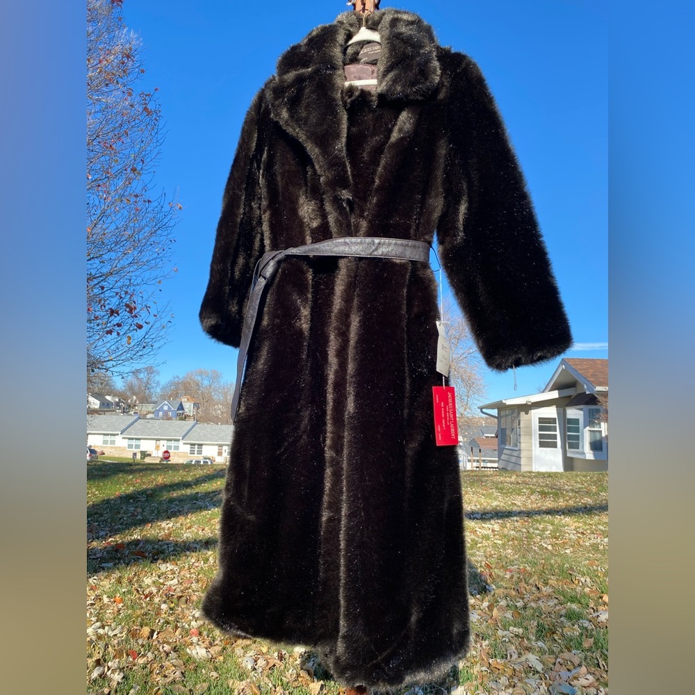 Vintage Dark Brown Faux Fur Long Trench Coat